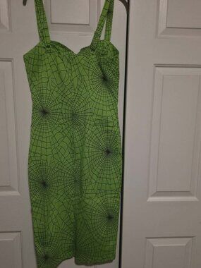 Vixen Micheline Pitt Neon Green Spiderweb Wiggle Dress NWT